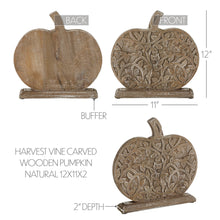 Load image into Gallery viewer, Harvest Vine Carved Wooden Pumpkin Natural 12x11x2