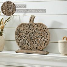 Load image into Gallery viewer, Harvest Vine Carved Wooden Pumpkin Natural 12x11x2
